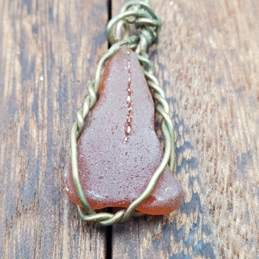 Native red sea glass necklace pendant‎